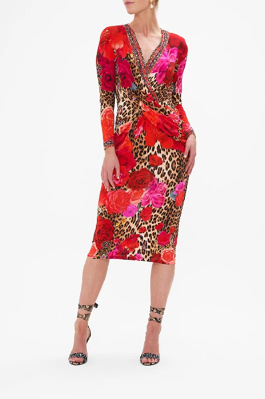 Trendy midi dresses with draped details-V-NECK MIDI CROSS FRONT DRESS HEART LIKE A WILDFLOWER