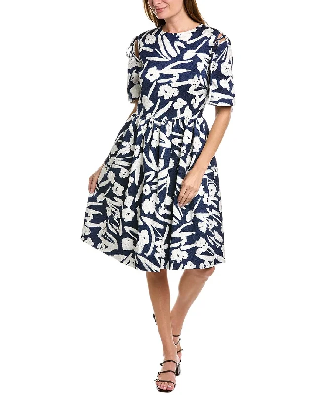 Fitted midi dresses for evening wear-Oscar de la Renta Tie Shoulder Midi Dress