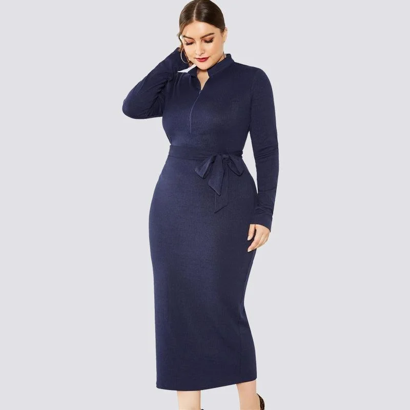 Elegant midi dresses for a sophisticated look-Solid Long-Sleeve Tie-Waist Midi Dress