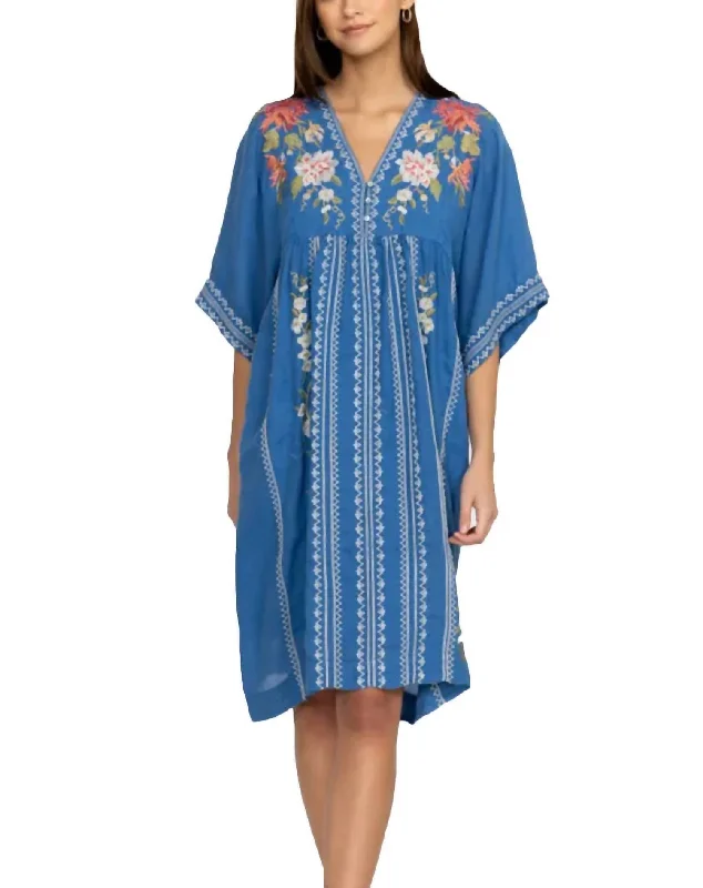 Trendy midi dresses for casual gatherings-Nalina Kimono Midi Dress In Blue Multi