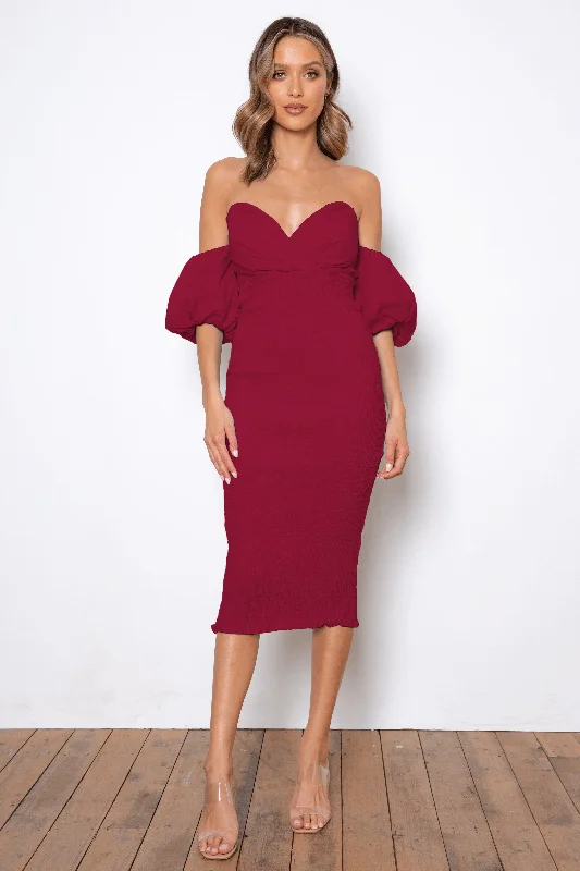 Midi dresses for a romantic evening-Sweetie Midi Dress - Burgundy