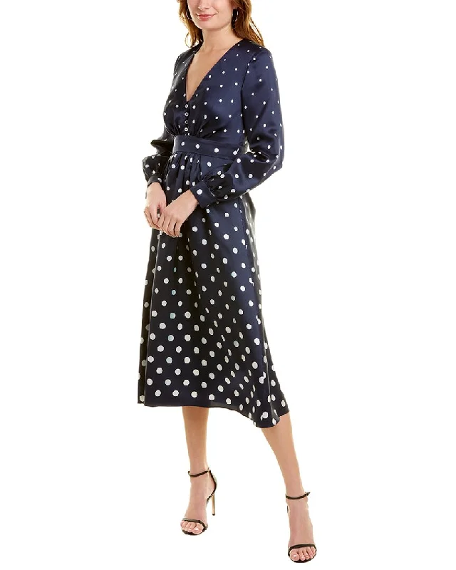 Trendy midi dresses for casual gatherings-Oscar de la Renta V-Neck Silk Midi Dress