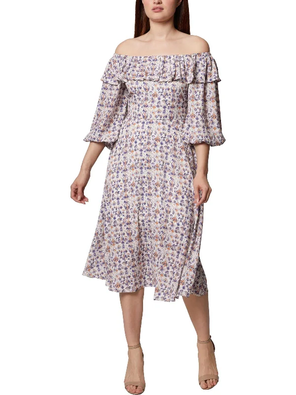 Midi dresses with an elegant finish-Womens Floral Knee Midi Dress