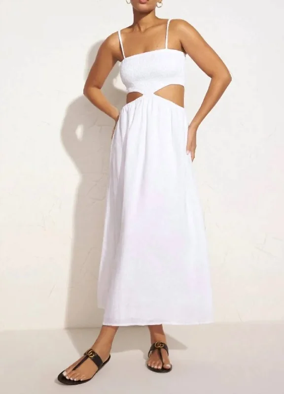 Midi dresses for evening cocktails-Tayari Midi Dress in Plain White