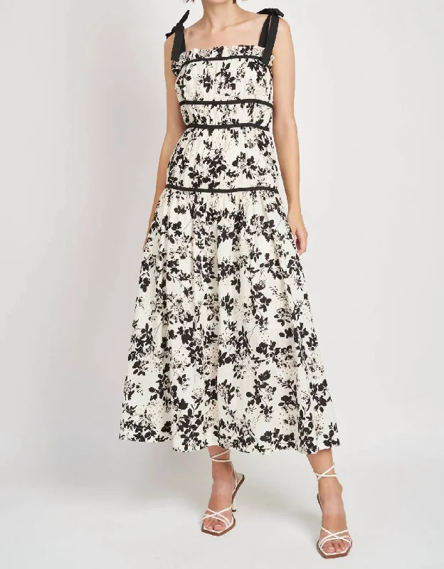 Formal midi dresses with unique designs-Vivi Midi Dress In Ivory/black