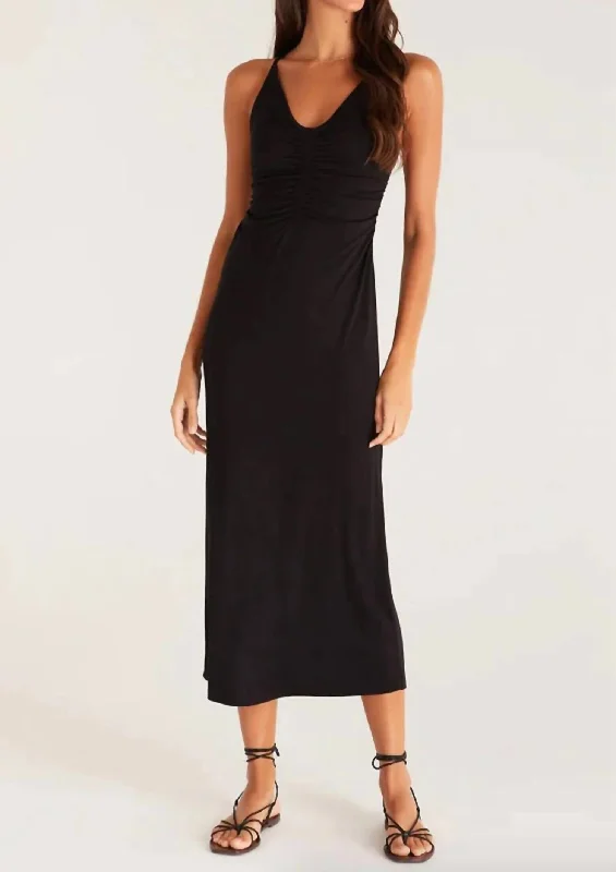 Midi dresses with ruffled sleeves for formal wear-Positano Midi Dress In Black