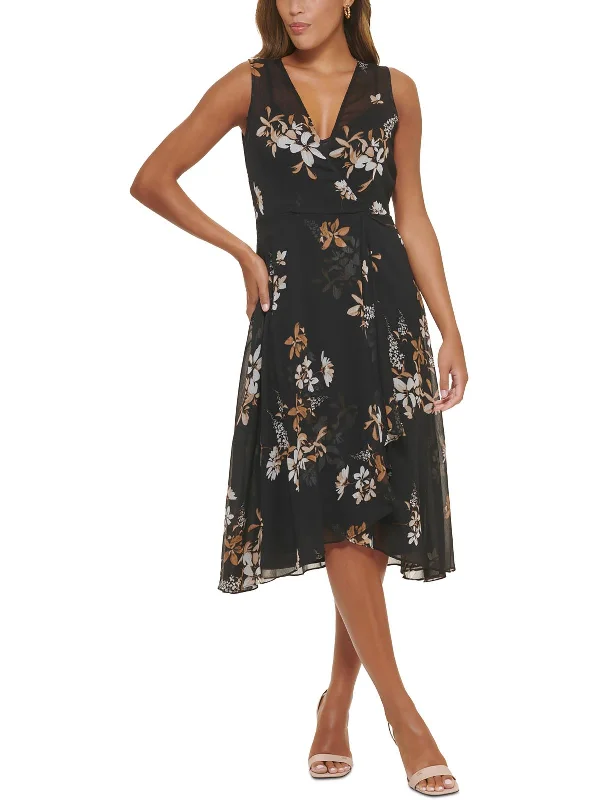 Affordable midi dresses for any occasion-Womens Surplice Mid-Calf Midi Dress