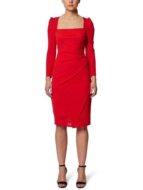 Chic midi dresses for every occasion-Womens Faux Wrap Midi Cocktail and Party Dress