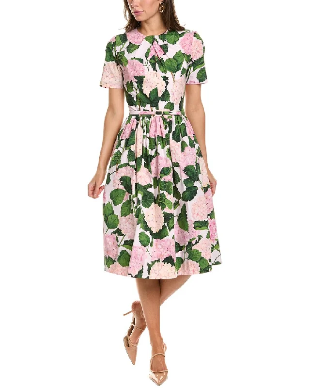 Trendy midi dresses for casual gatherings-Oscar de la Renta Hydrangea Print Midi Dress