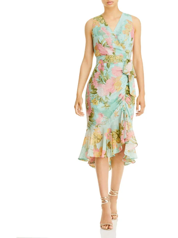 Midi dresses for evening celebrations-Womens Floral Midi Wrap Dress