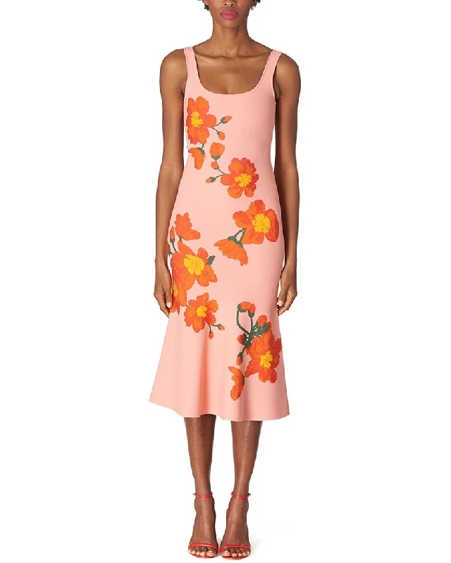 Pink midi dresses for bridal showers-Carolina Herrera Square Neck Trumpet Midi Dress