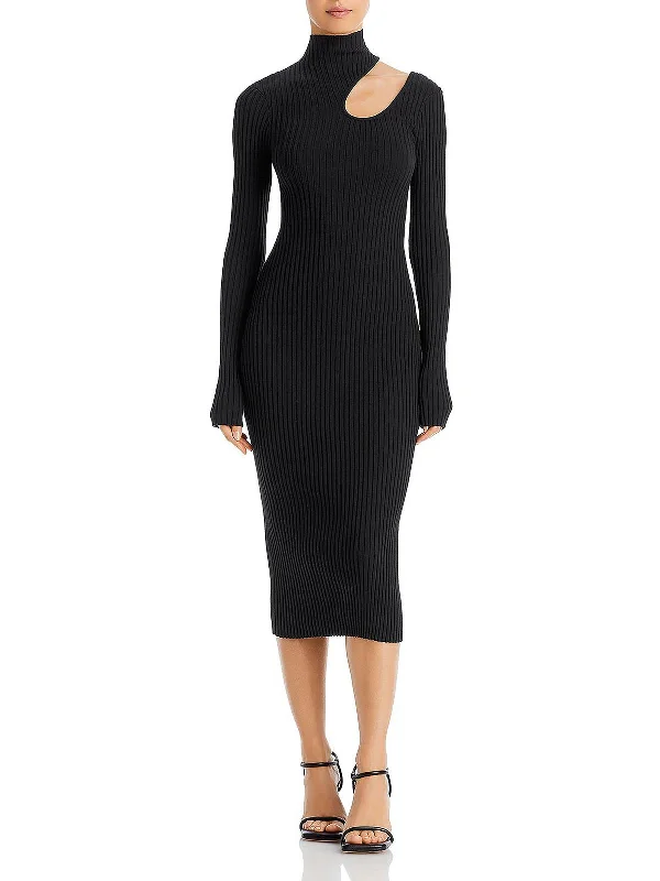 Midi dresses with a slit-Victoria Womens Ribbed Midi Sweaterdress