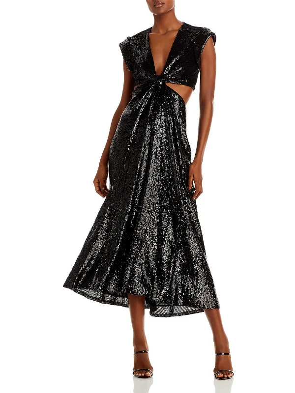 Midi dresses with button detail-Alexis Womens Sequined Midi Evening Dress