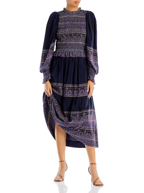 Boho midi dresses for a casual look-Adella Womens Printed Calf Midi Dress