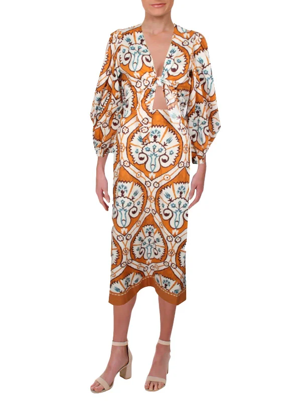 Affordable midi dresses-Couscous Joy Womens Printed Tea Length Midi Dress