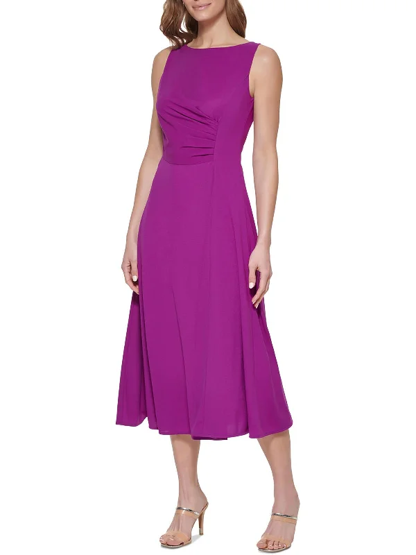 Midi dresses with flattering silhouettes-Womens Ruched Midi Fit & Flare Dress