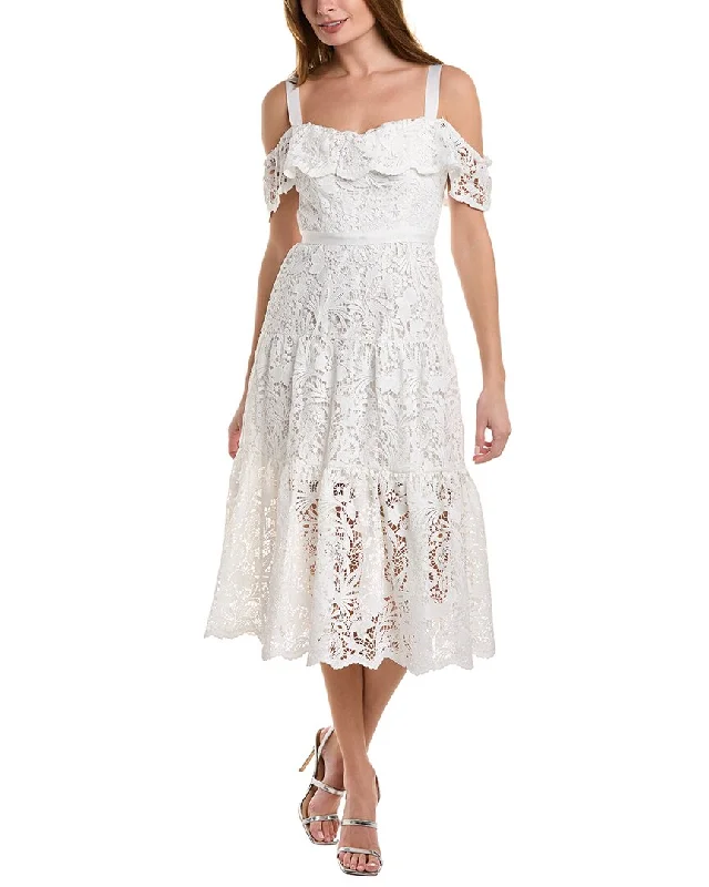 Sexy midi dresses for evening parties-Marchesa Notte Lace Midi Dress