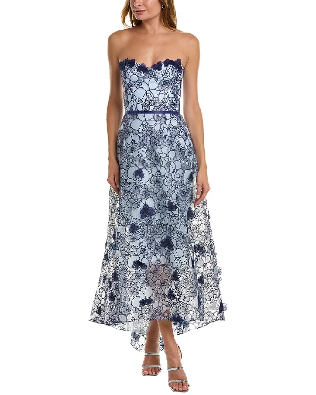 Midi dresses for elegant celebrations-Marchesa Notte Embroidered Lace Midi Dress