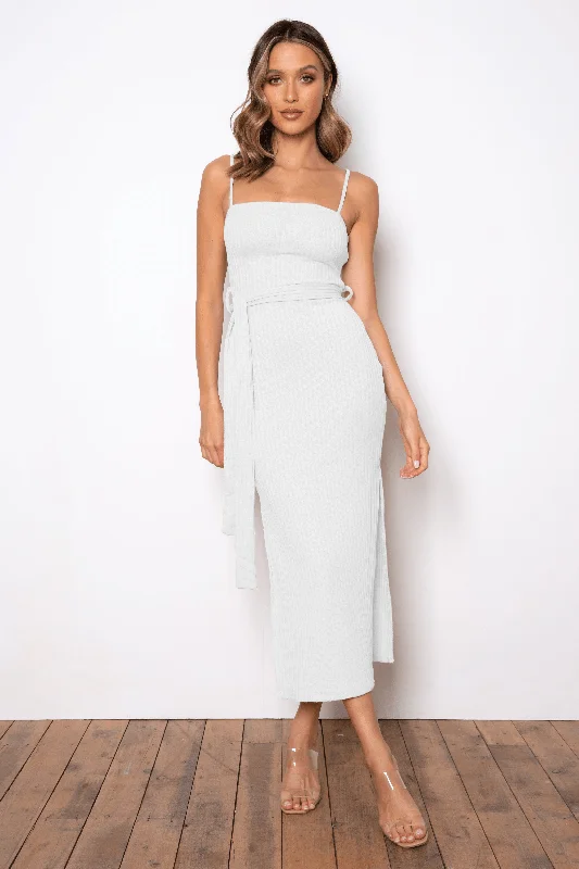 Feminine midi dresses with tulle-Rib Midi Dress - White