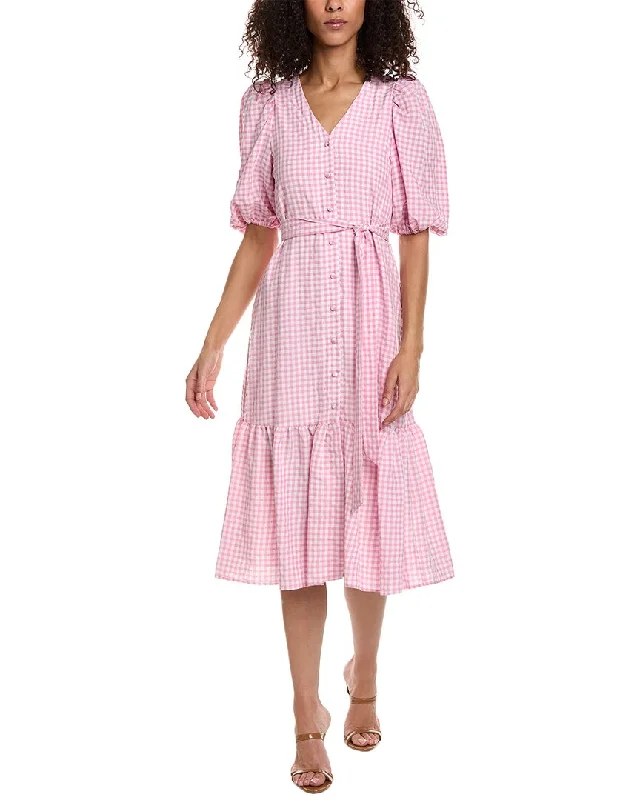 Midi dresses with ruffles-Taylor Swiss Dot Gingham Check Midi Dress