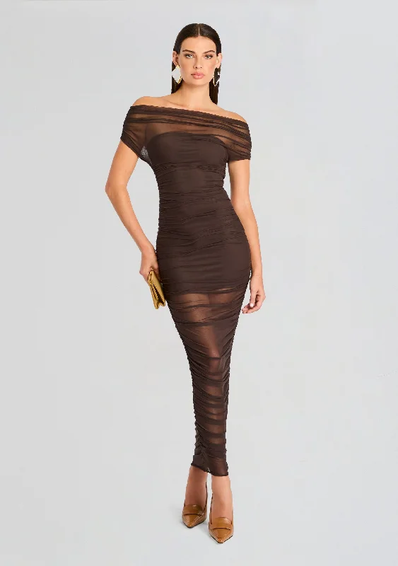 Midi dresses with a V-neck-Noel Mesh Midi Dress