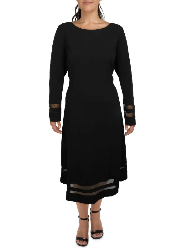 Midi dresses for dinner parties-Plus Womens Crepe Illusion Midi Dress