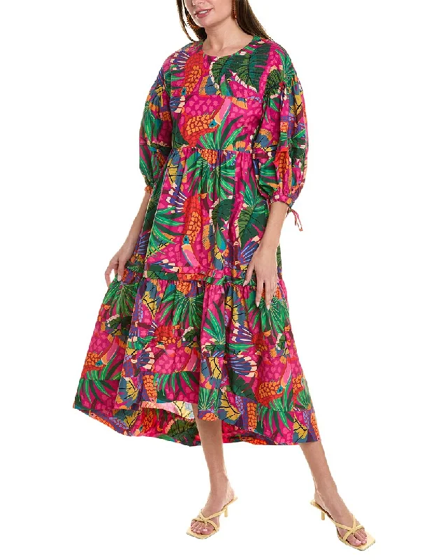 Midi dresses with lace detailing for vintage vibes-FARM Rio Painted Toucans Midi Dress