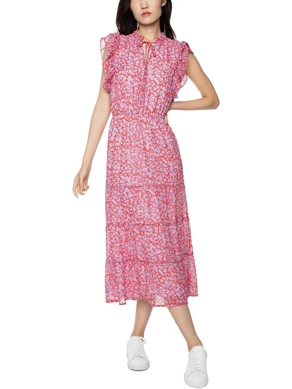 Midi dresses for date nights-Womens Floral Calf Midi Dress