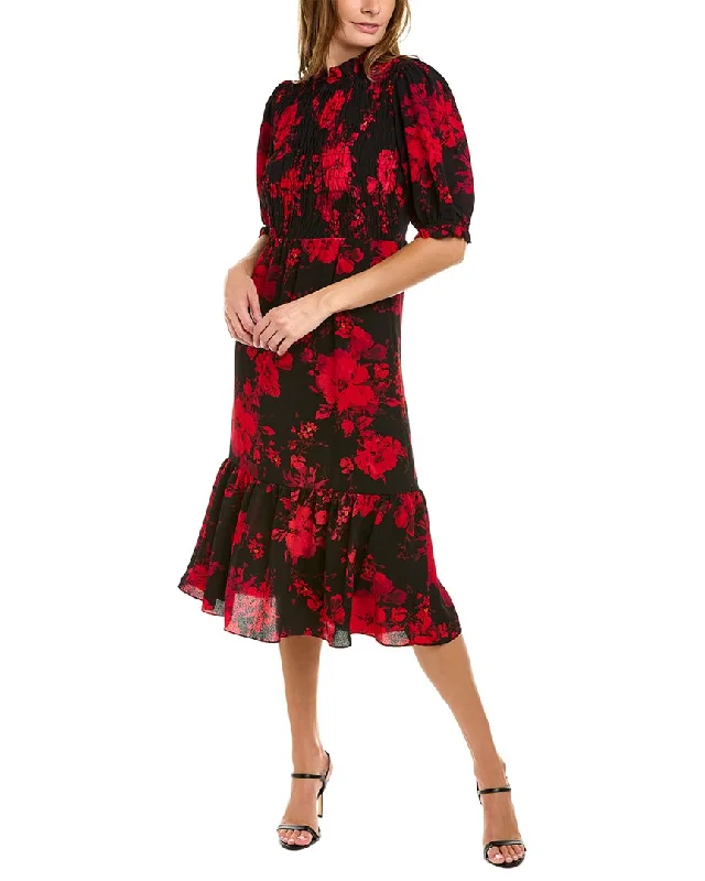 Midi dresses with chiffon sleeves-London Times Pebble Crepe Midi Dress