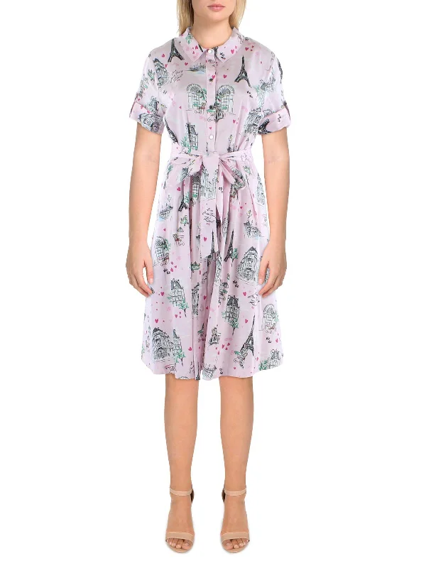 Stylish midi dresses with asymmetrical cuts-Womens Printed Midi Shirtdress