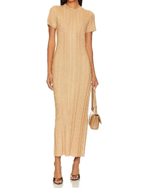 Stylish midi dresses for formal parties-Valleta Midi Dress In Gold Shimmer Knit