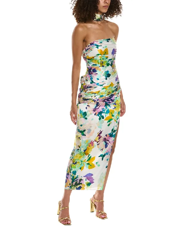 Bohemian midi dresses for relaxed vibes-Nicholas Blane Reverse Halter Silk Midi Dress