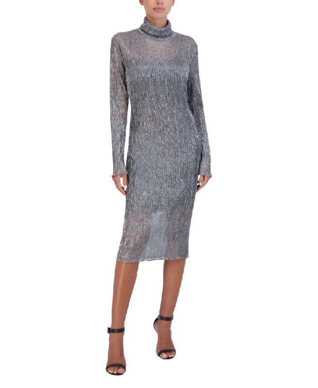 Classic midi dresses for dinner parties-LONG SLEEVE MOCK NECK MIDI DRESS