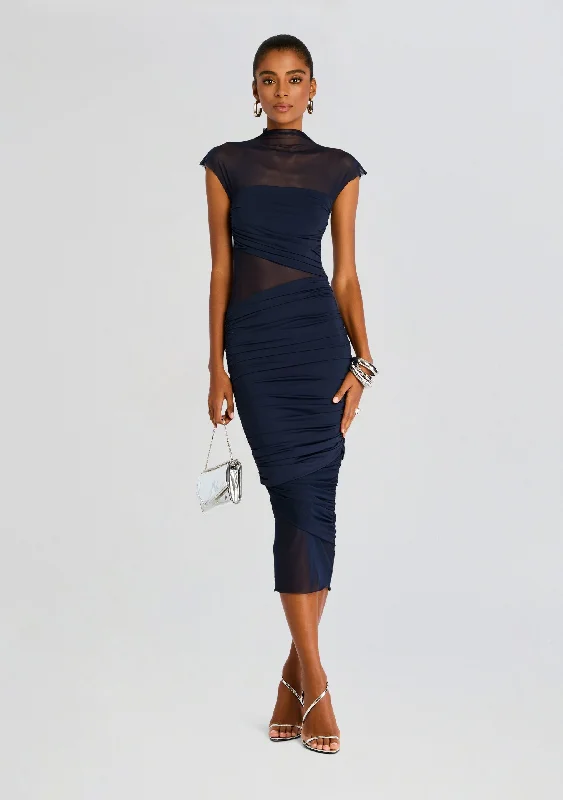 Comfortable midi dresses for the office-Tabitha Mesh Ruched Midi Dress