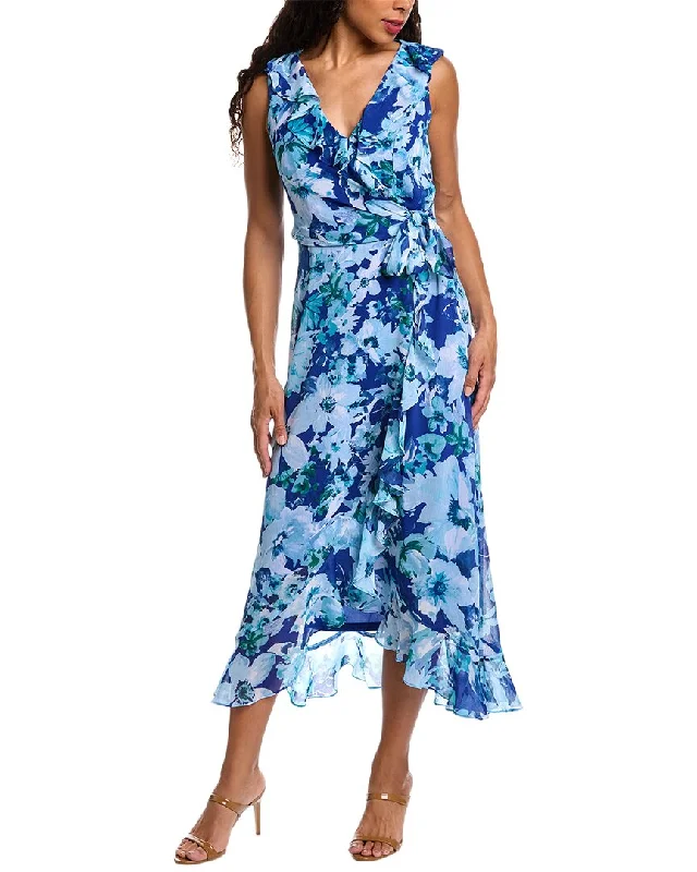 Midi dresses with floral detailing for spring-London Times Side Tie Ruffle Midi Dress