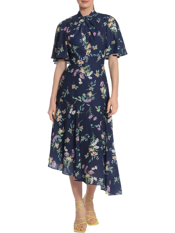 Midi dresses with chic details-Womens Floral Calf Midi Dress