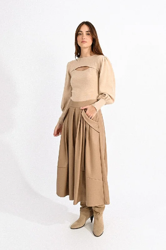 Midi dresses with ruffle details for girls-Molly Bracken Midi Skirt In Vegan Leather