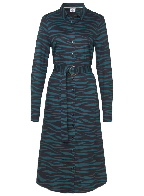 Affordable midi dresses-Kate Green Zebra Print Midi Shirtdress In Black Multi