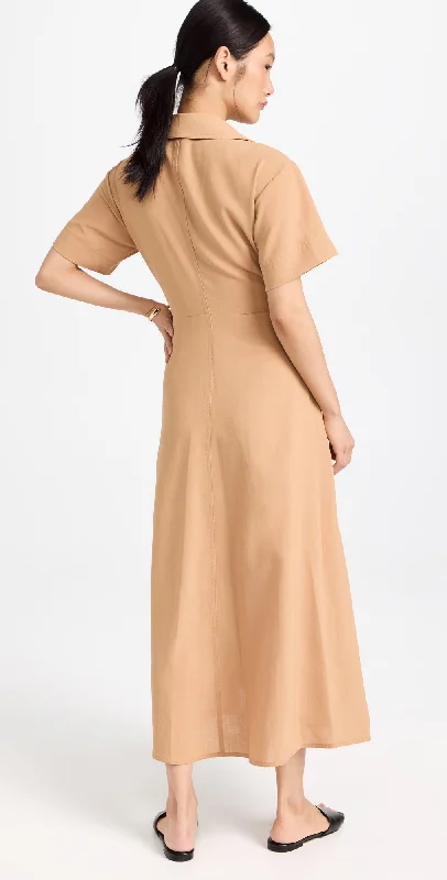 Long sleeve midi dresses with pleats-A.L.C. Women Florence Raffia Tan Insert Pleated Skirt Midi Dress