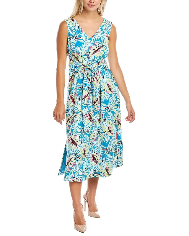 Midi dresses with lace back-Anne Klein Tropical Linen-Blend Midi Dress