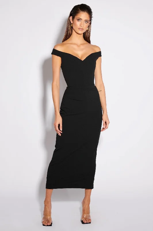 Fitted midi dresses for evening wear-Aami Midi Dress - Black