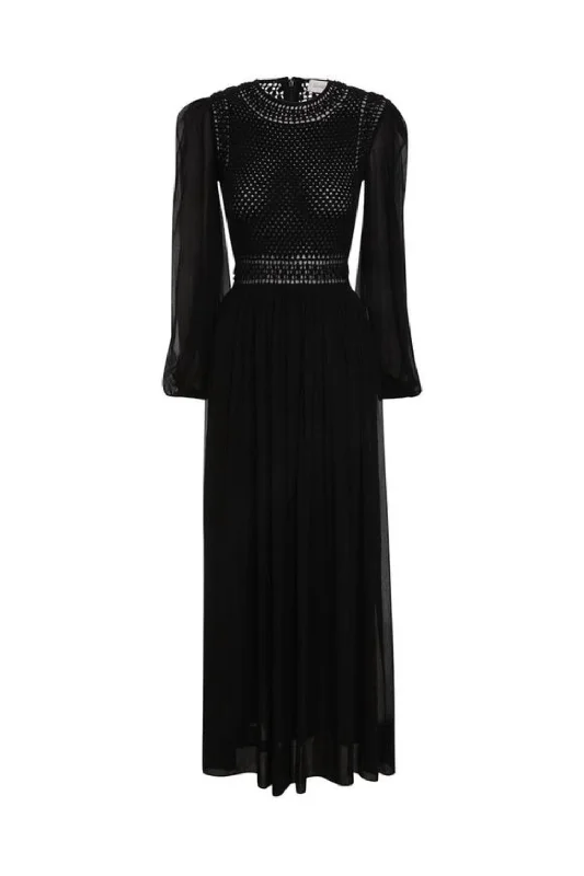 Stylish midi dresses for elegant outings-Luminosity Crochet Bodice Midi In Black