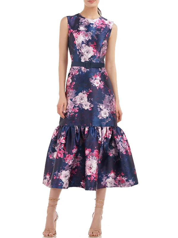 Midi dresses for plus-size fashion-Womens Floral Midi Cocktail and Party Dress