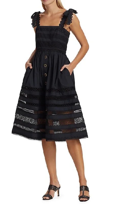 Midi dresses for evening cocktail parties-Cara Cara Women's Nidhi Embroidered Square Neck Sleeveless Midi Dress Black