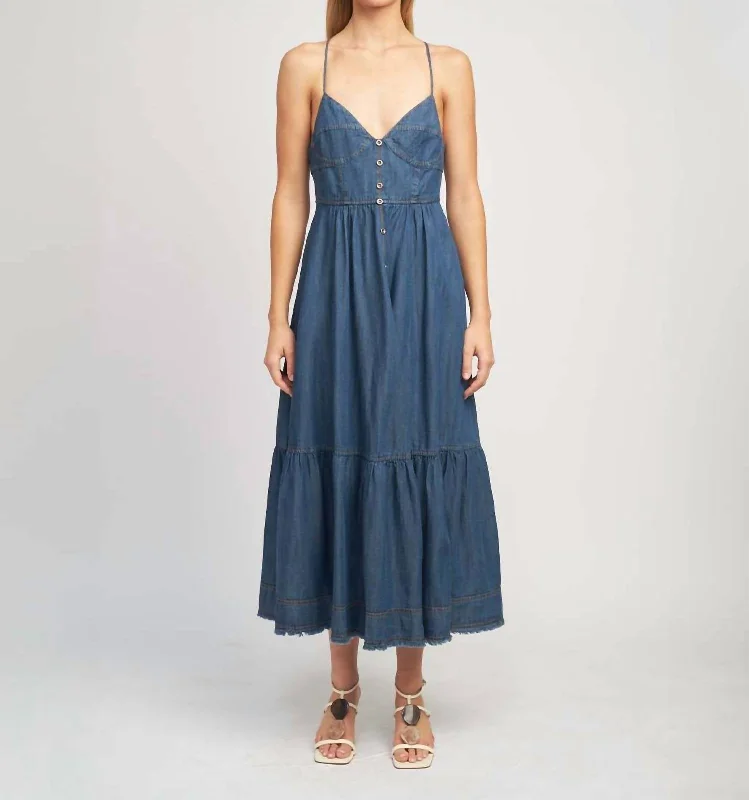 Colorful midi dresses for weddings-Denim Midi Dress In Blue