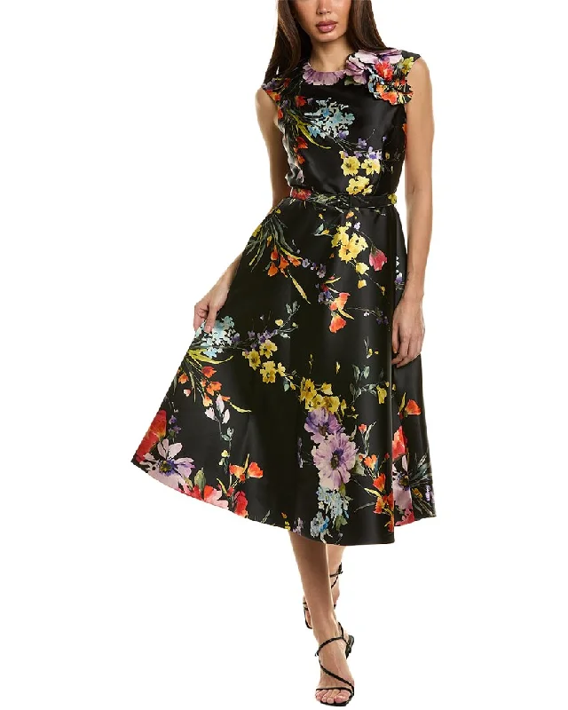 Midi dresses with cool patterns-Teri Jon by Rickie Freeman Floral Midi Dress