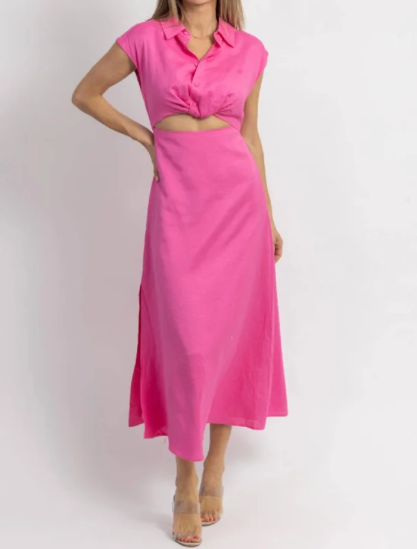 Midi dresses for formal evening gatherings-Jacey Button Down Midi Dress In Pink